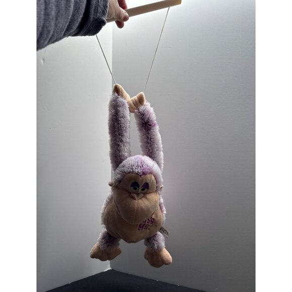 Nanco "Kiss Me!" Hanging Plush Monkey Toy 12" Purple & Cream - Picture 5 of 8
